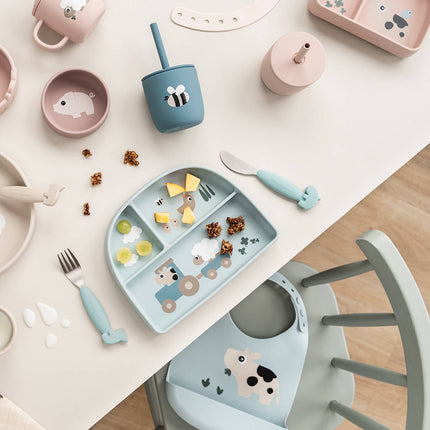 Silikonowy kubek do picia ze słomką, 2 sztuki Tiny farm Blue