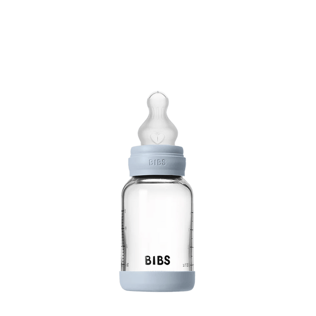 Baby Glass Bottle Set 120ml Silicone - Baby Blue - Babywinkel - 5713795265657