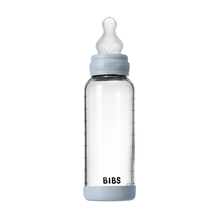Baby Glass Bottle Set 240ml Silicone - Baby Blue - Babywinkel - 5713795265695