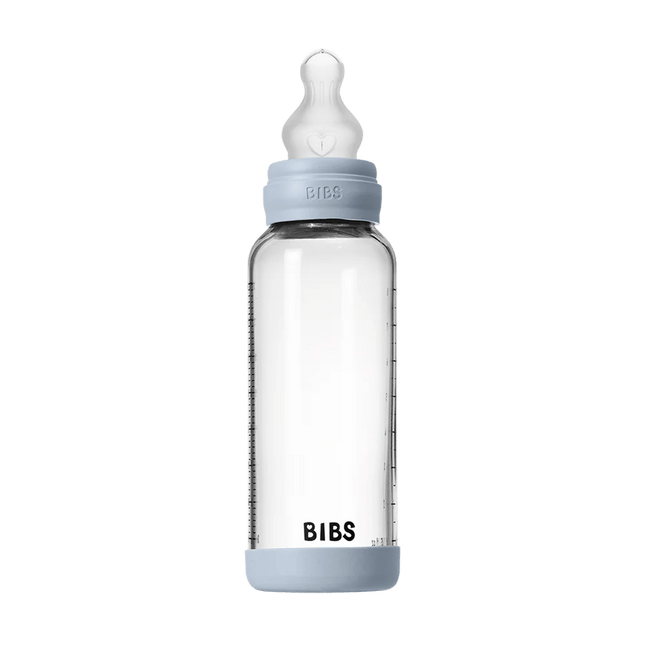Baby Glass Bottle Set 240ml Silicone - Baby Blue - Babywinkel - 5713795265695