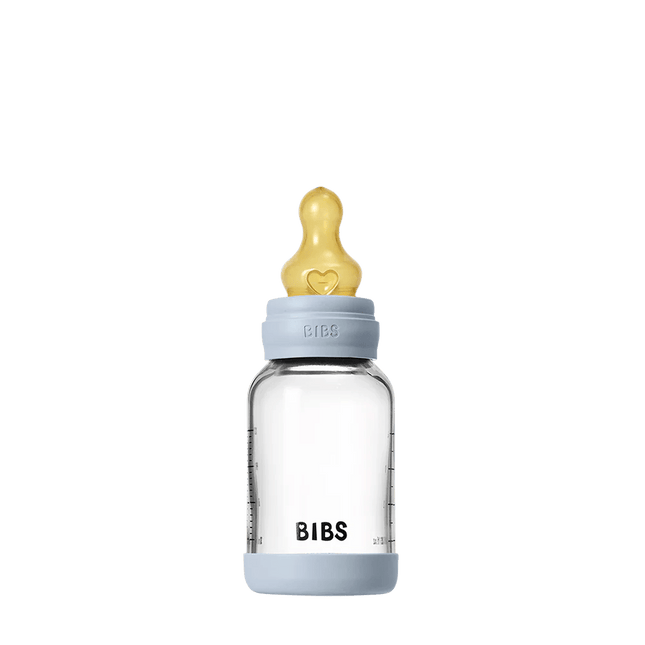 Baby glazen flessenset 120ml latex - babyblauw - Babywinkel - 5713795265572