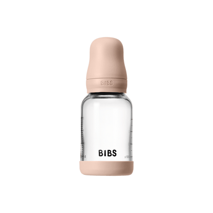 BIBS BIBS Glass Baby Bottle Round Siliconen 1 pack 120 ml Slow Flow Blush - Babywinkel - 5713795265664