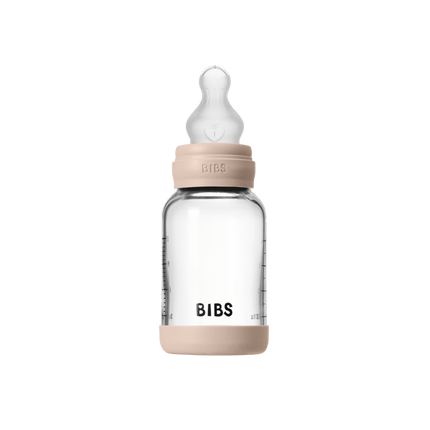 BIBS BIBS Glass Baby Bottle Round Siliconen 1 pack 120 ml Slow Flow Blush - Babywinkel - 5713795265664