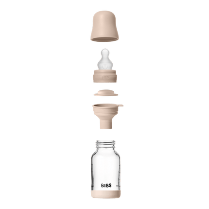 BIBS BIBS Glass Baby Bottle Round Siliconen 1 pack 120 ml Slow Flow Blush - Babywinkel - 5713795265664
