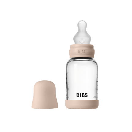 BIBS BIBS Glass Baby Bottle Round Siliconen 1 pack 120 ml Slow Flow Blush - Babywinkel - 5713795265664