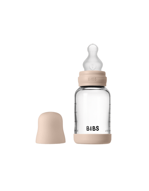 BIBS BIBS Glass Baby Bottle Round Siliconen 1 pack 120 ml Slow Flow Blush - Babywinkel - 5713795265664