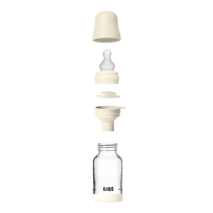 BIBS BIBS Glass Baby Bottle Round Siliconen 1 pack 120 ml Slow Flow Ivory - Babywinkel - 5713795265671