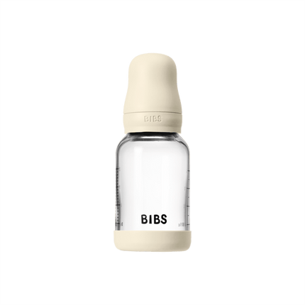 BIBS BIBS Glass Baby Bottle Round Siliconen 1 pack 120 ml Slow Flow Ivory - Babywinkel - 5713795265671