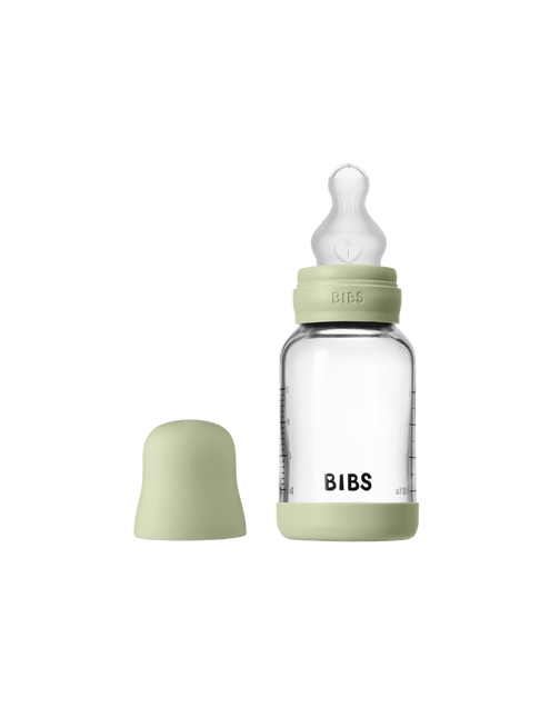 BIBS BIBS Glass Baby Bottle Round Siliconen 1 pack 120 ml Slow Flow Sage - Babywinkel - 5713795265688