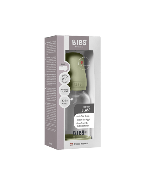 BIBS BIBS Glass Baby Bottle Round Siliconen 1 pack 120 ml Slow Flow Sage - Babywinkel - 5713795265688