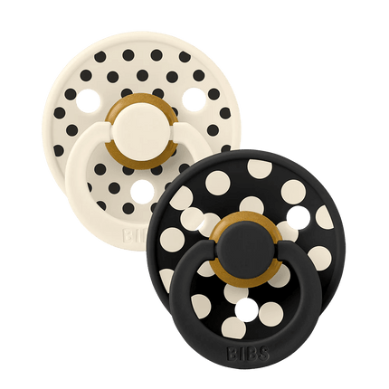 BIBS Spenen Maat 1 Pacifier Studio Colour 2 pack Polka Latex Anatomical Ivory/Black koop je bij Babywinkel