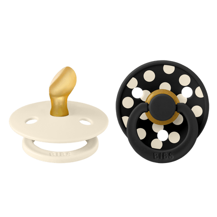 BIBS Spenen Maat 1 Pacifier Studio Colour 2 pack Polka Latex Anatomical Ivory/Black koop je bij Babywinkel