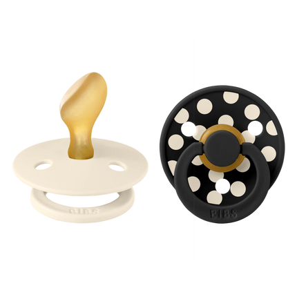 BIBS Spenen Maat 1 Pacifier Studio Colour 2 pack Polka Latex Anatomical Ivory/Black koop je bij Babywinkel