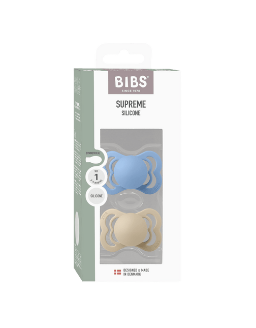BIBS Spenen Maat 2 Supreme Siliconen Vanilla/Sky Blue 2st koop je bij Babywinkel