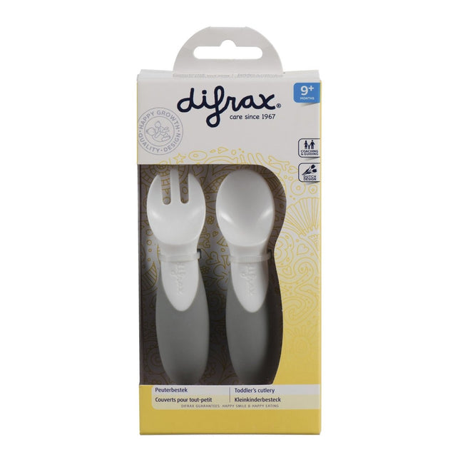 Difrax Peuterbestek Lepel En Vork Grijs - Difrax - Babywinkel - 8711736930470