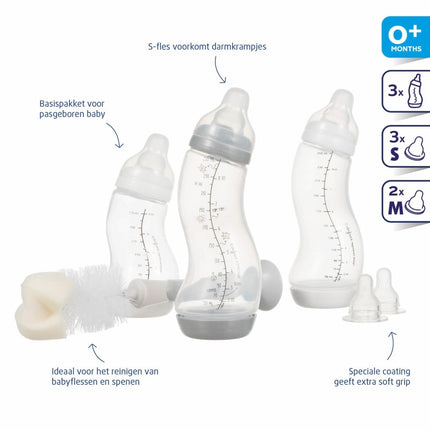 Difrax Startersset 2: 3 Fles Fles 5 Speen En Flesborstel - Difrax - Babywinkel - 8711736557318