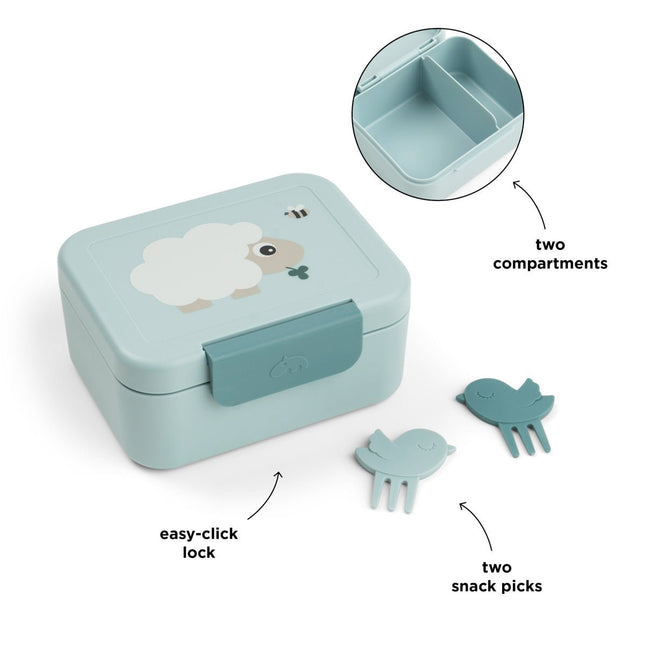 Done by Deer Lunchbox Incl. Snackprikkers Tiny Farm Blue koop je bij Babywinkel