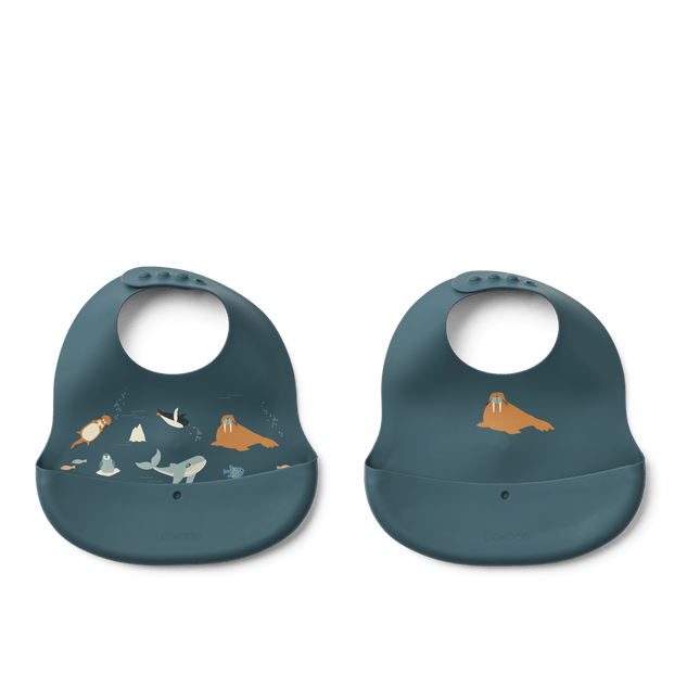 Liewood Slabbetje Ember Arctic Sea/ Ocean View 2St koop je bij Babywinkel