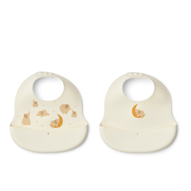 Ember Printed Bib 2 - pack Elephant / Creme de la creme - Babywinkel - 5715493491765