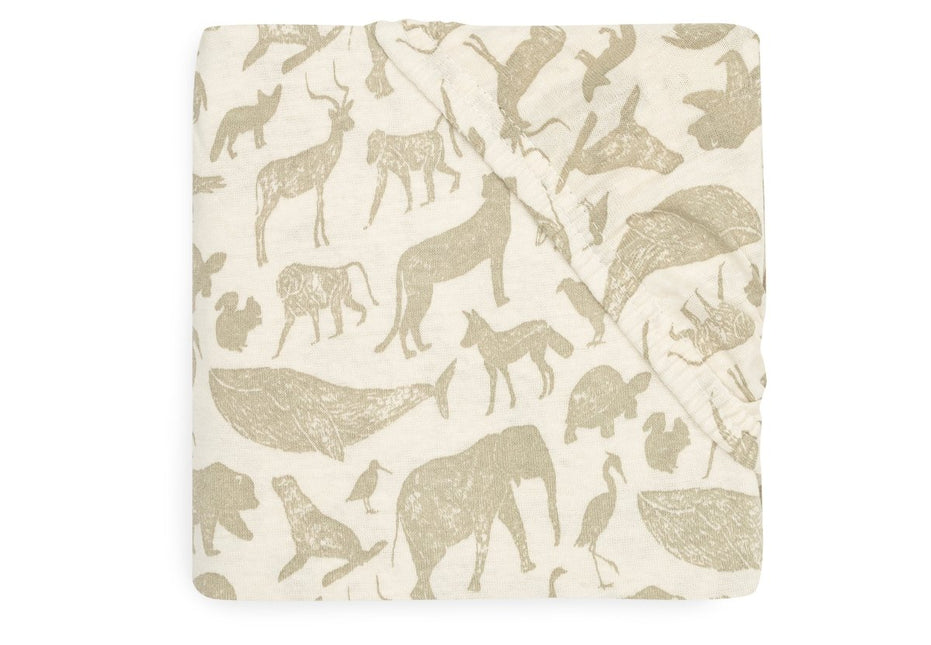 Hoeslaken Jersey 40/50x80/90cm Animals - Olive Green - Babywinkel - 8717329376434