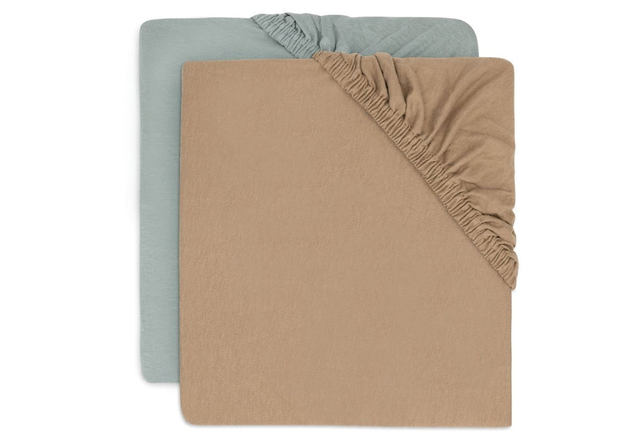 Hoeslaken Jersey 40/50x80/90cm - Sea Green/Biscuit - 2 Stuks - Babywinkel - 8717329393141