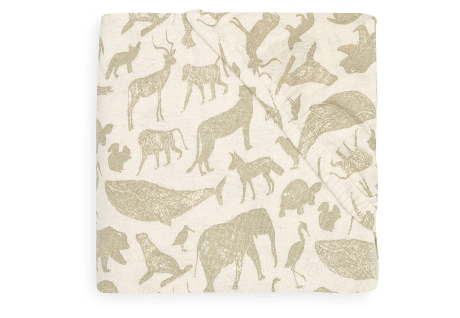 Hoeslaken Jersey 70/140x75/150cm Animals - Olive Green - Babywinkel - 8717329376410