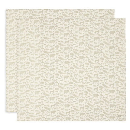 Hydrofiele Doek Large 115x115cm Animals - Olive Green - 2 Stuks - Babywinkel - 8717329376977