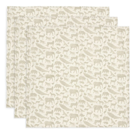 Hydrofiele Doek Small 70x70cm Animals - Olive Green - 3 Stuks - Babywinkel - 8717329376984