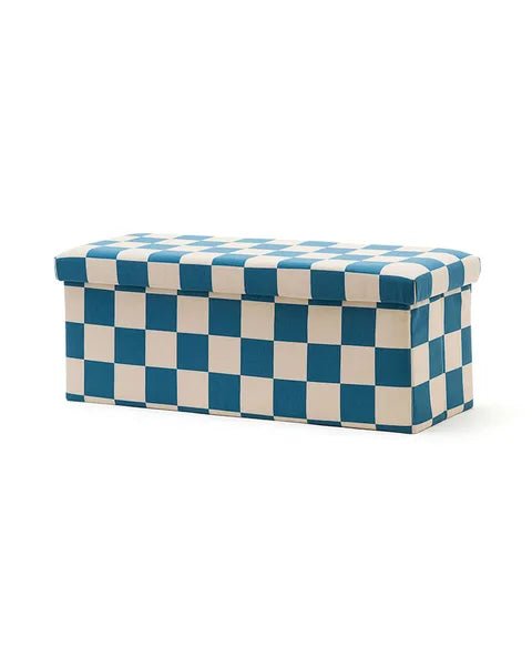 Kid's Concept Poef Met Opbergruimte Check Teal 80Cm koop je bij Babywinkel