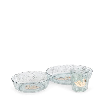Konges Sløjd Serviesset Sparkly Swan Blue koop je bij Babywinkel