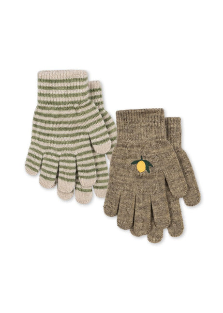 Konges Slojd 2 Pack Filla Gloves Lemon/Stripe - Babywinkel - 5715681081358