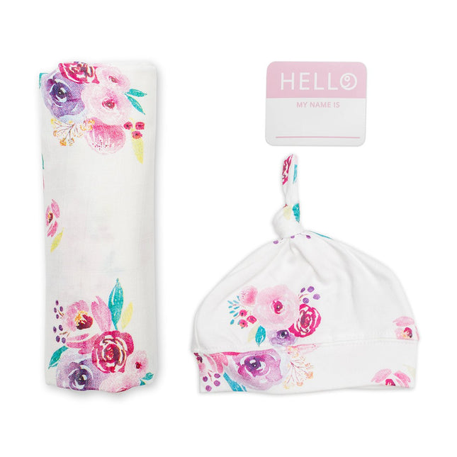 Lulujo Hydrofiele Doek Met Muts En Sticker Posies - Lulujo - Babywinkel - 628233456403