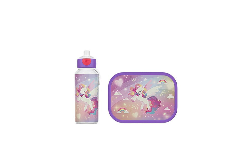 Lunchset Campus (drinkfles pop - up + lunchbox) - Unicorn Glow - Babywinkel - 8720294056119