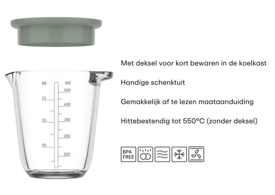 Maatbeker met deksel Chef It glas 500 ml - Nordic sage koop je bij Babywinkel