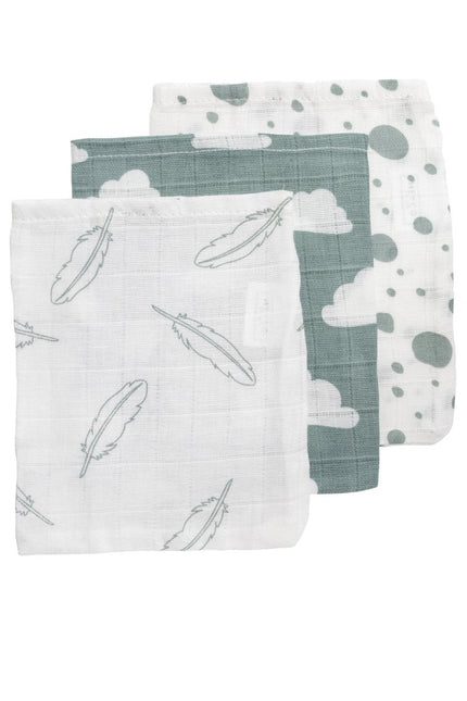 Meyco Washandje 3St Feathers - Clouds - Dots Stone Green/Wit - Meyco - Babywinkel - 4054703458039