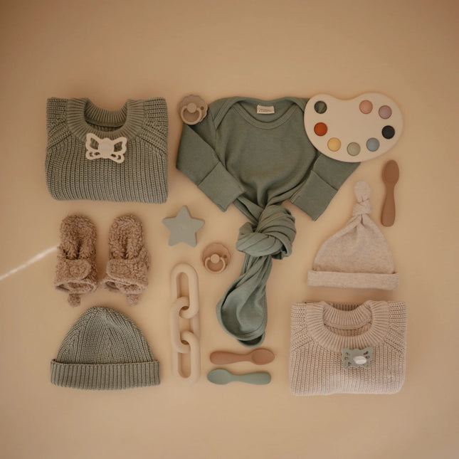 Mushie Baby Sweater Chunky Knit Light Mint - Mushie - Babywinkel - 810052468860