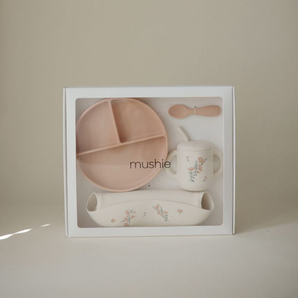 Mushie Giftbox Voeddingsset - Pink Flowers koop je bij Babywinkel