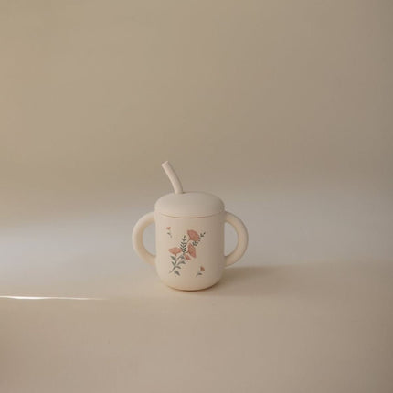 MUSHIE - TRAINING CUP + STRAW - Pink Flowers (NEW) - Babywinkel - 840355801484