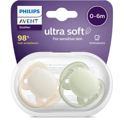 Philips Avent Fopspeen +0 Maanden Soft Beige/ Licht Groen - Philips Avent - Babywinkel - 8720689012768