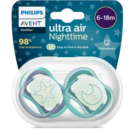 Philips Avent Fopspeen +6 Maanden Air Night Ster/Maan - Philips Avent - Babywinkel - 8720689012973