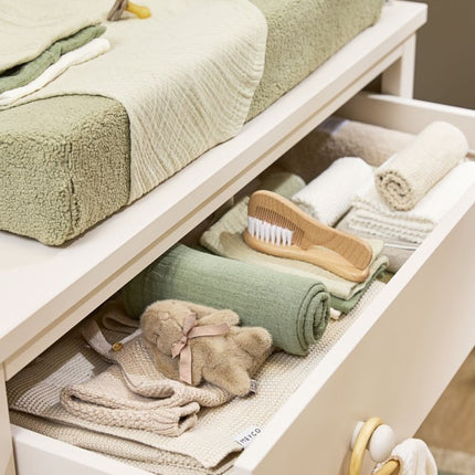 Pre - washed hydrofiele doeken 3 - pack Uni - naturel/soft olive/olive green - 70x70cm - Babywinkel - 4054703508437