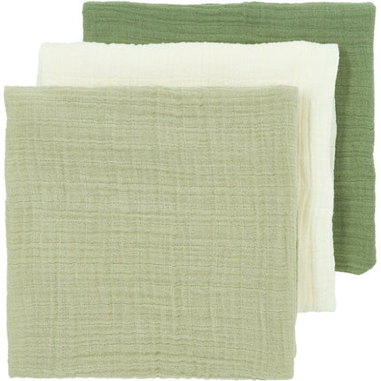 Pre - washed hydrofiele doeken 3 - pack Uni - naturel/soft olive/olive green - 70x70cm - Babywinkel - 4054703508437
