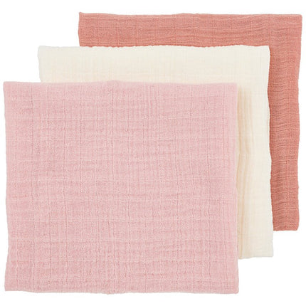 Pre - washed hydrofiele doeken 3 - pack Uni - soft rose/rose/natural - 70x70cm - Babywinkel - 4054703509434