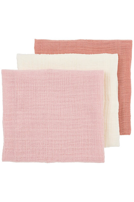 Pre - washed hydrofiele doeken 3 - pack Uni - soft rose/rose/natural - 70x70cm - Babywinkel - 4054703509434