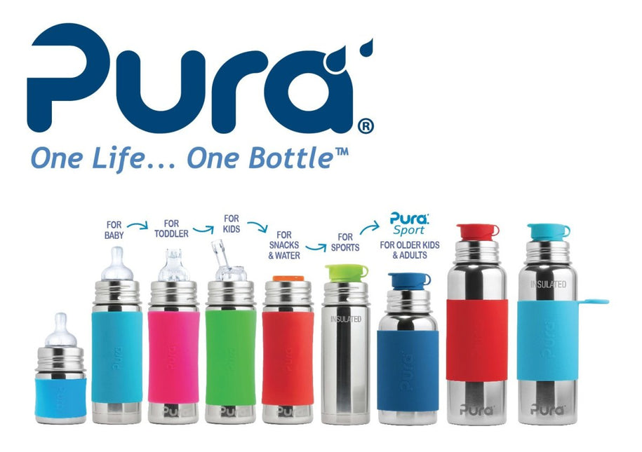 Pura Waterfles Rvs 850Ml Set Pink Swirl 3 delig - Pura - Babywinkel - 853766006621