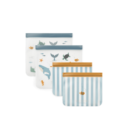 Rebus Reusable Food Bags 4 - Pack Sea Creature Sandy koop je bij Babywinkel