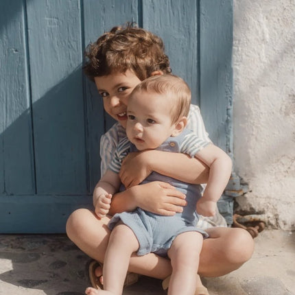 Romper korte mouw blauw Stone Blue stripe koop je bij Babywinkel