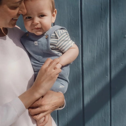 Romper korte mouw blauw Stone Blue stripe koop je bij Babywinkel