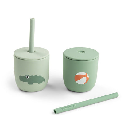 Siliconen rietjesbeker 2 - pack Playground Green koop je bij Babywinkel