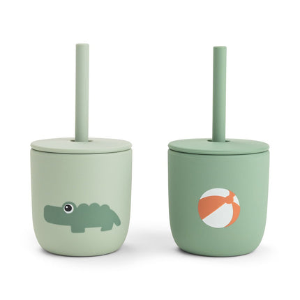 Siliconen rietjesbeker 2 - pack Playground Green koop je bij Babywinkel